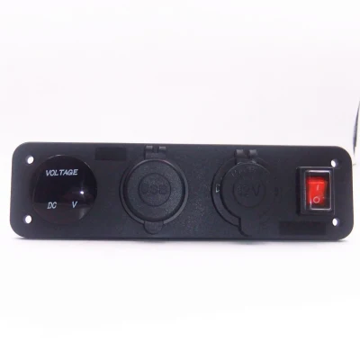 Painel de interruptor à prova d'água Medidor de tensão de soquete de energia Carregador USB duplo Botão de interruptor basculante para carro Marine Motorcycle Luz LED