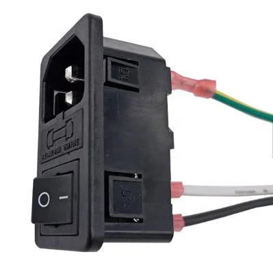 Tomada de alimentação macho 10A 250V Plugue do módulo de entrada 1,6A 2A 5A 10A Interruptor fusível com fiação AWG Terminais de crimpagem Spade